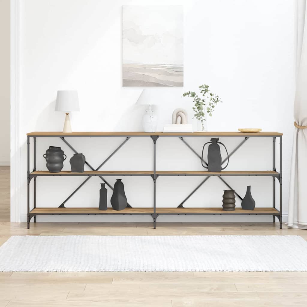 vidaXL Konsolentisch mit Regal Kunsthandwerk Eiche 200 x 30 x 75 cm
