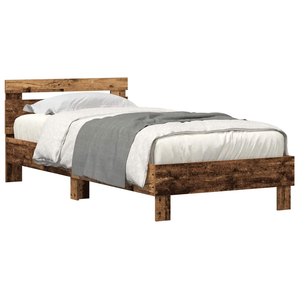 vidaXL Bettrahmen mit LED Altholz 100 x 200 cm Holzwerkstoff