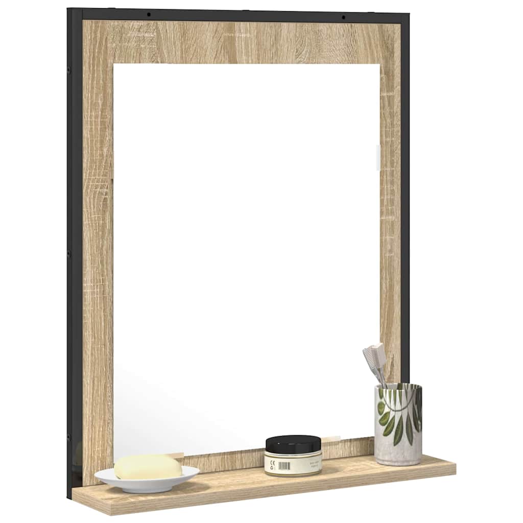 vidaXL Badezimmer Spiegel mit Regal Schwarz 50 x 12 x 60 cm