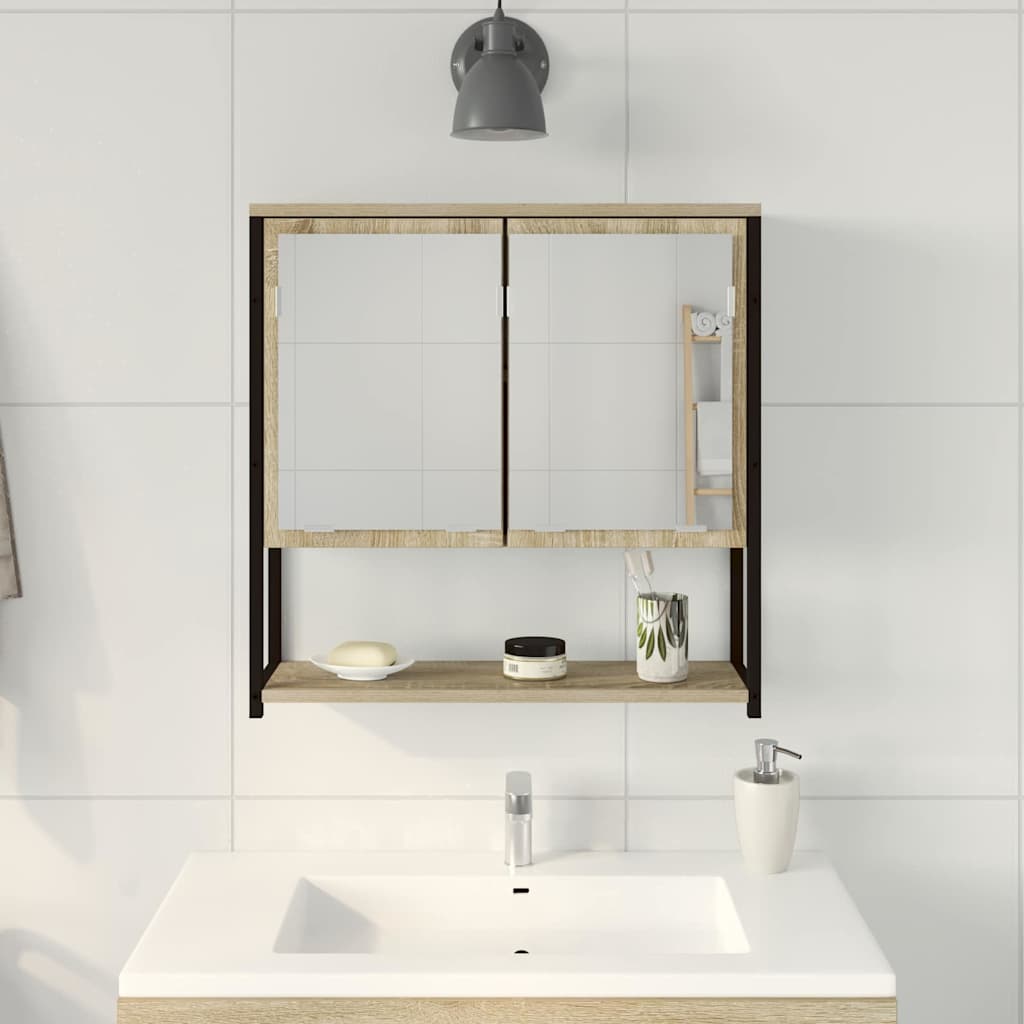 vidaXL Badezimmer Spiegel mit Regal Wandmontiert Beige 60 x 16 x 60 cm