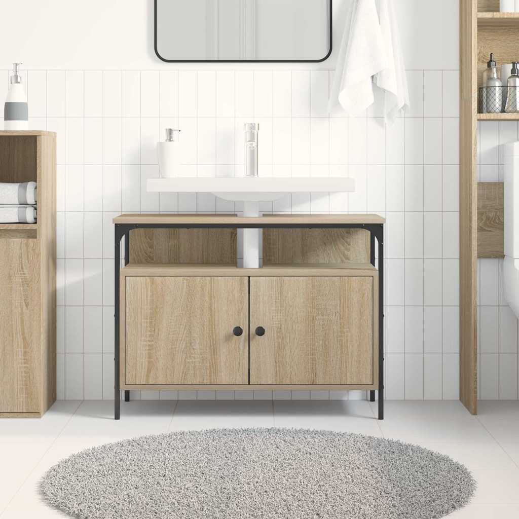 vidaXL Waschbeckenschrank mit Tür Braun 80 x 30 x 60 cm Holzwerkstoff