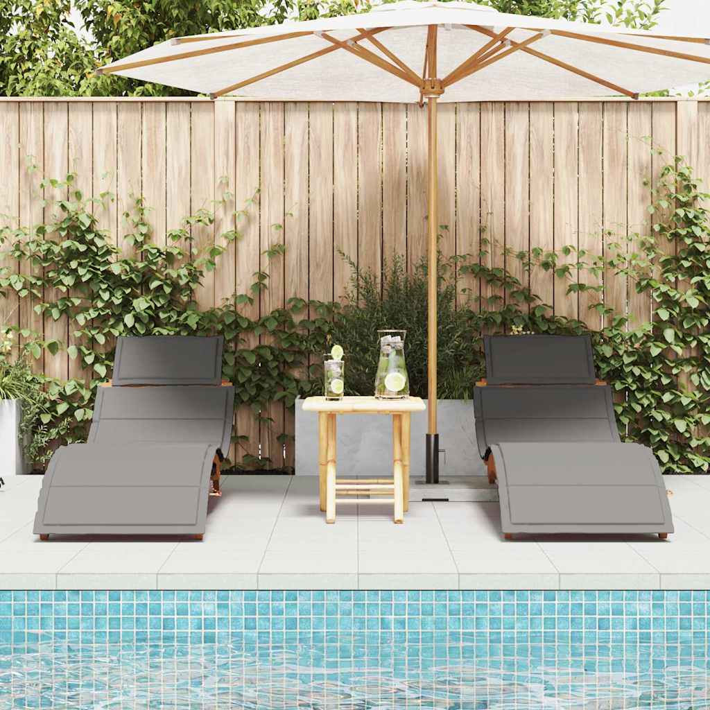 vidaXL Sonnenliege mit Kissen 2 pcs Grau Massivholz Akazie