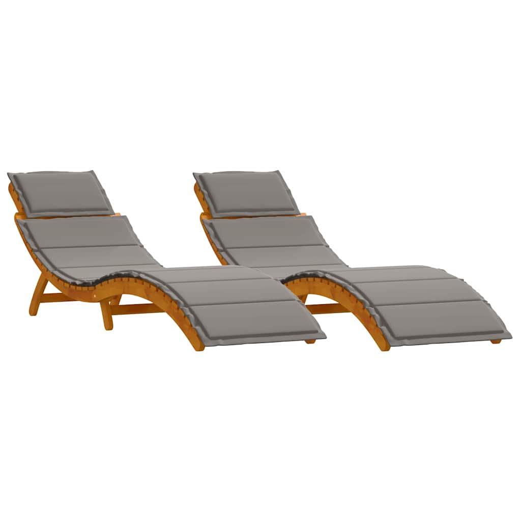 vidaXL Sonnenliege mit Kissen 2 pcs Grau Massivholz Akazie