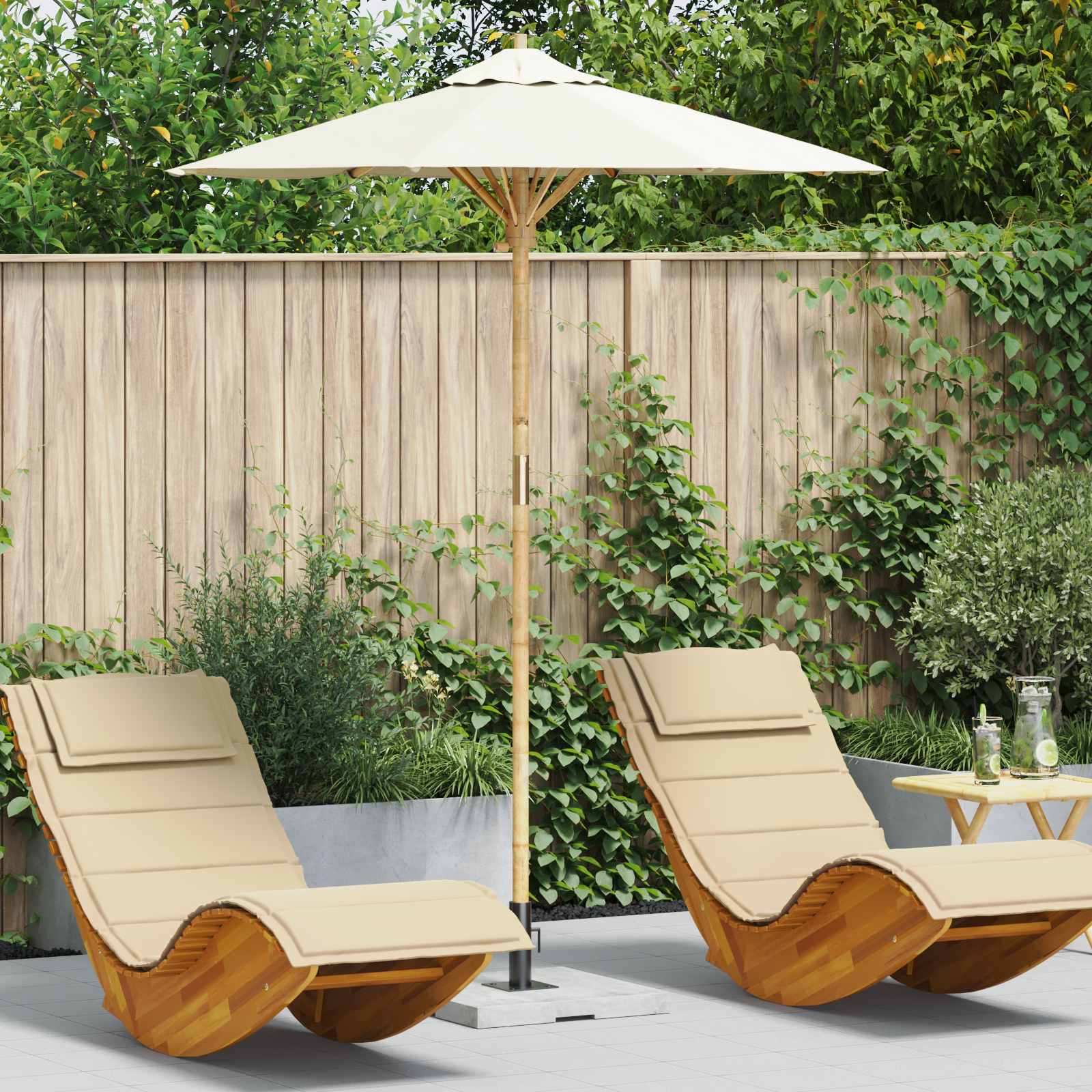 vidaXL Garten-Sonnenschirm Cremeweiß Ø 150 x 210 cm Bambus