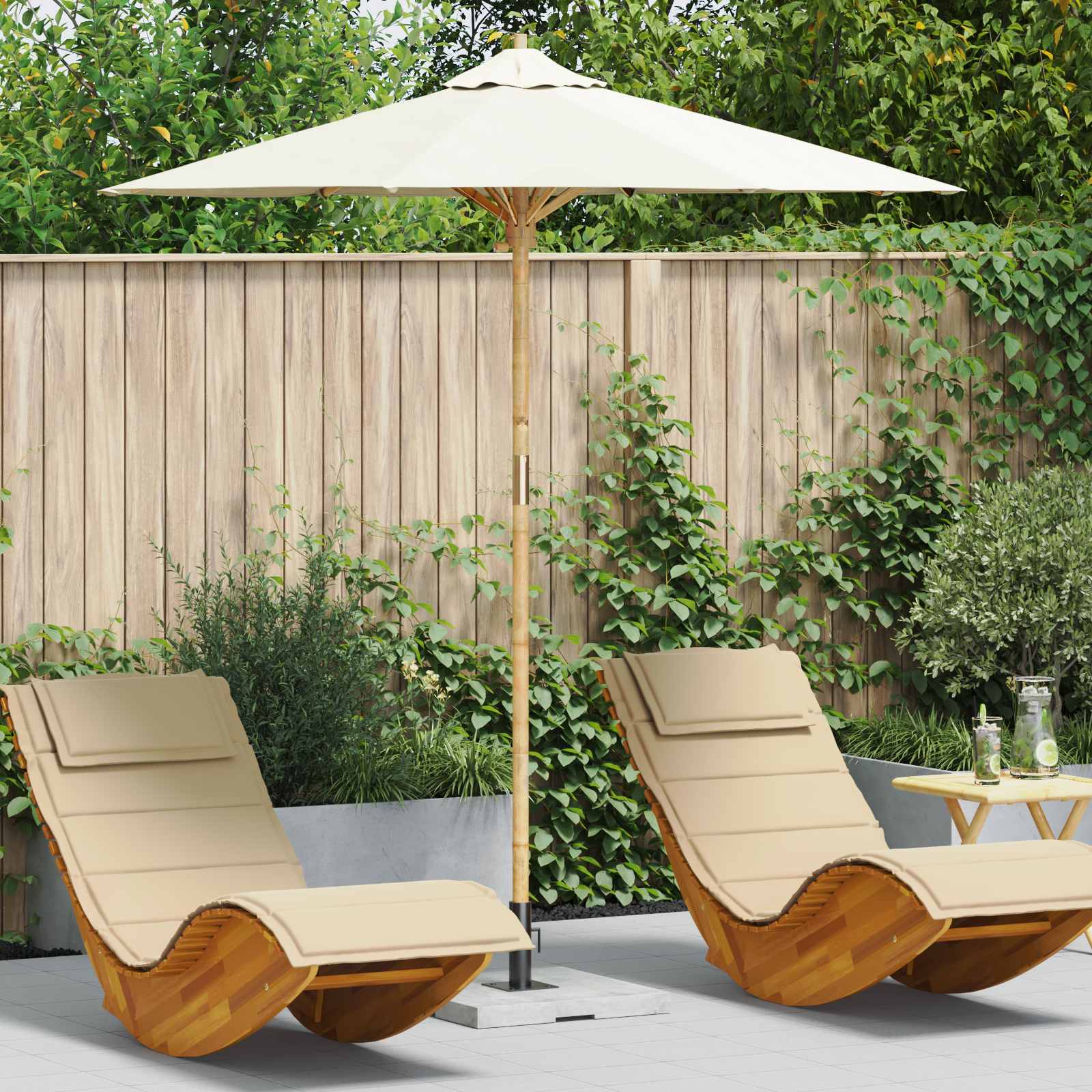 vidaXL Garten-Sonnenschirm Cremeweiß Ø 150 x 210 cm Bambus