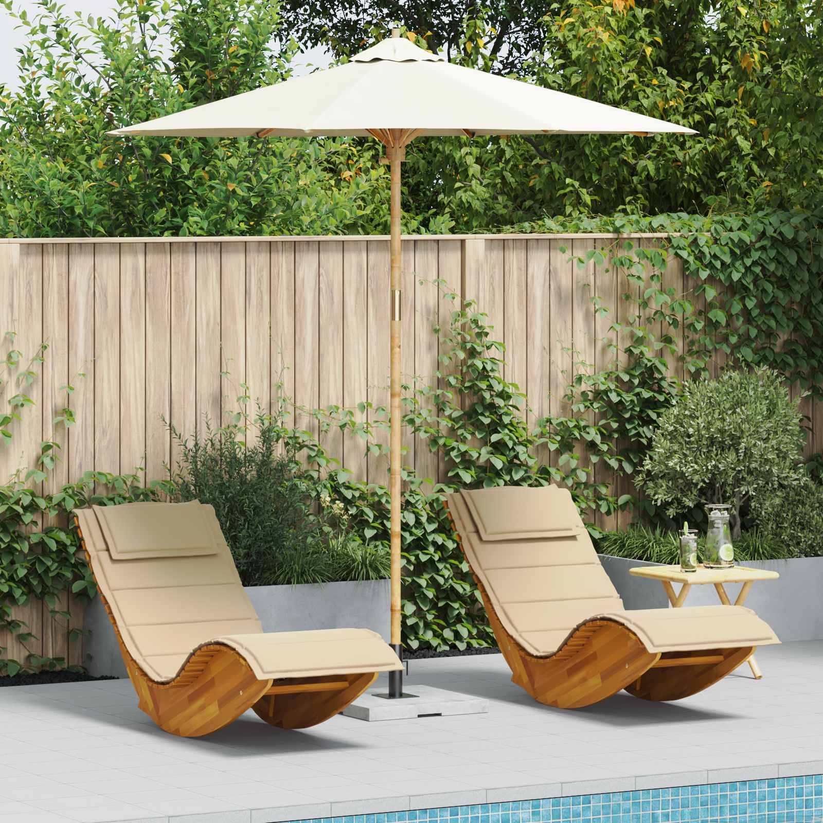 vidaXL Garten-Sonnenschirm Cremeweiß Ø 150 x 210 cm Bambus