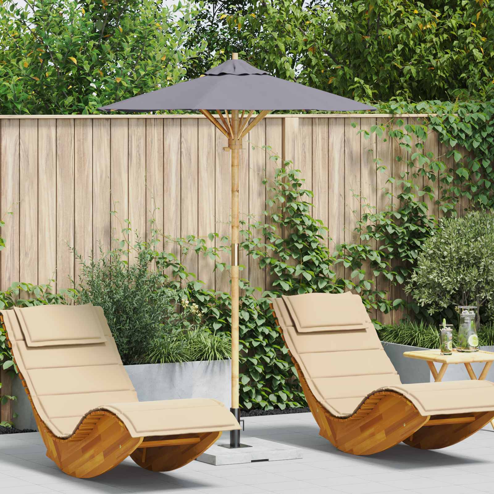 vidaXL Garten-Sonnenschirm Cremeweiß Ø 150 x 210 cm Bambus