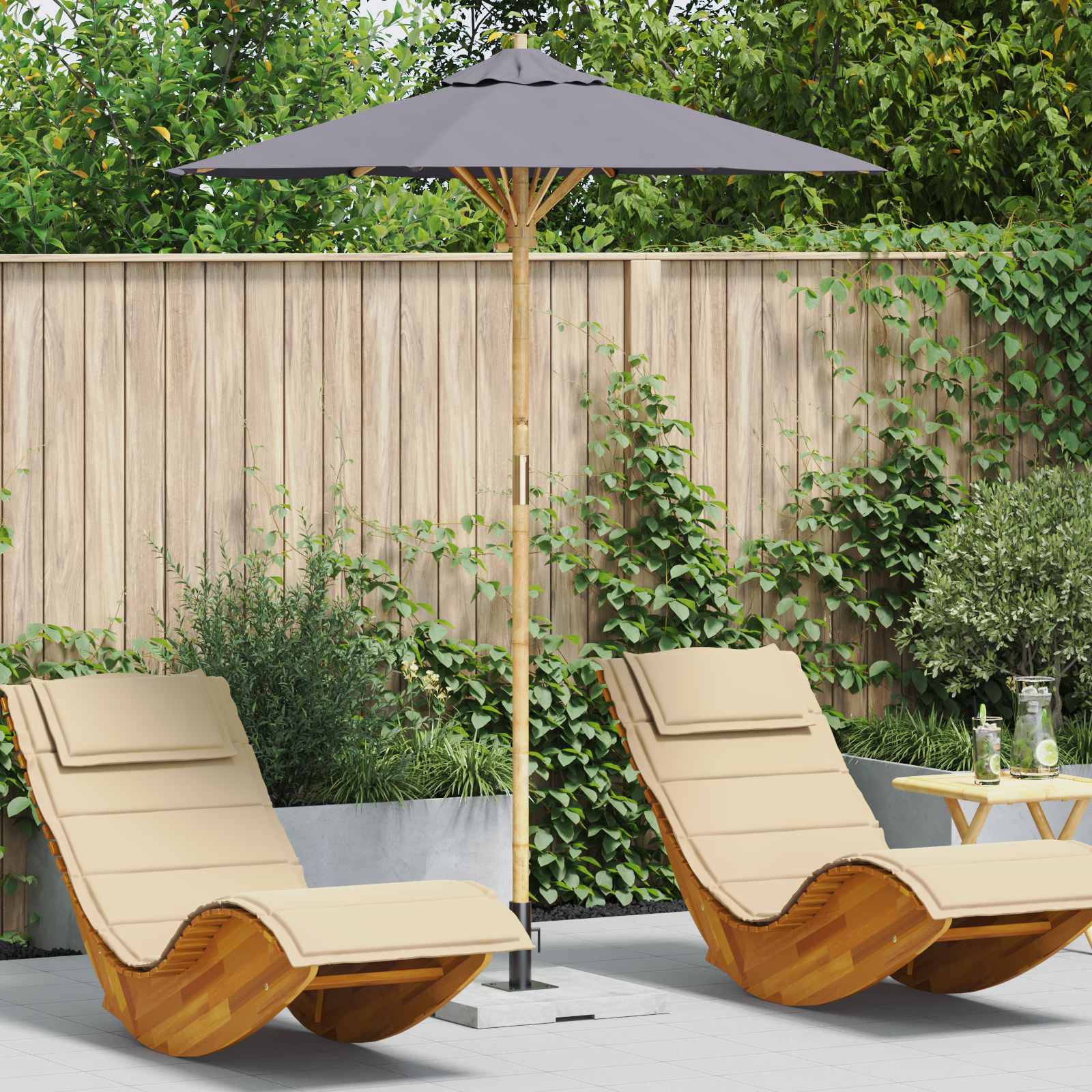 vidaXL Garten-Sonnenschirm Cremeweiß Ø 150 x 210 cm Bambus