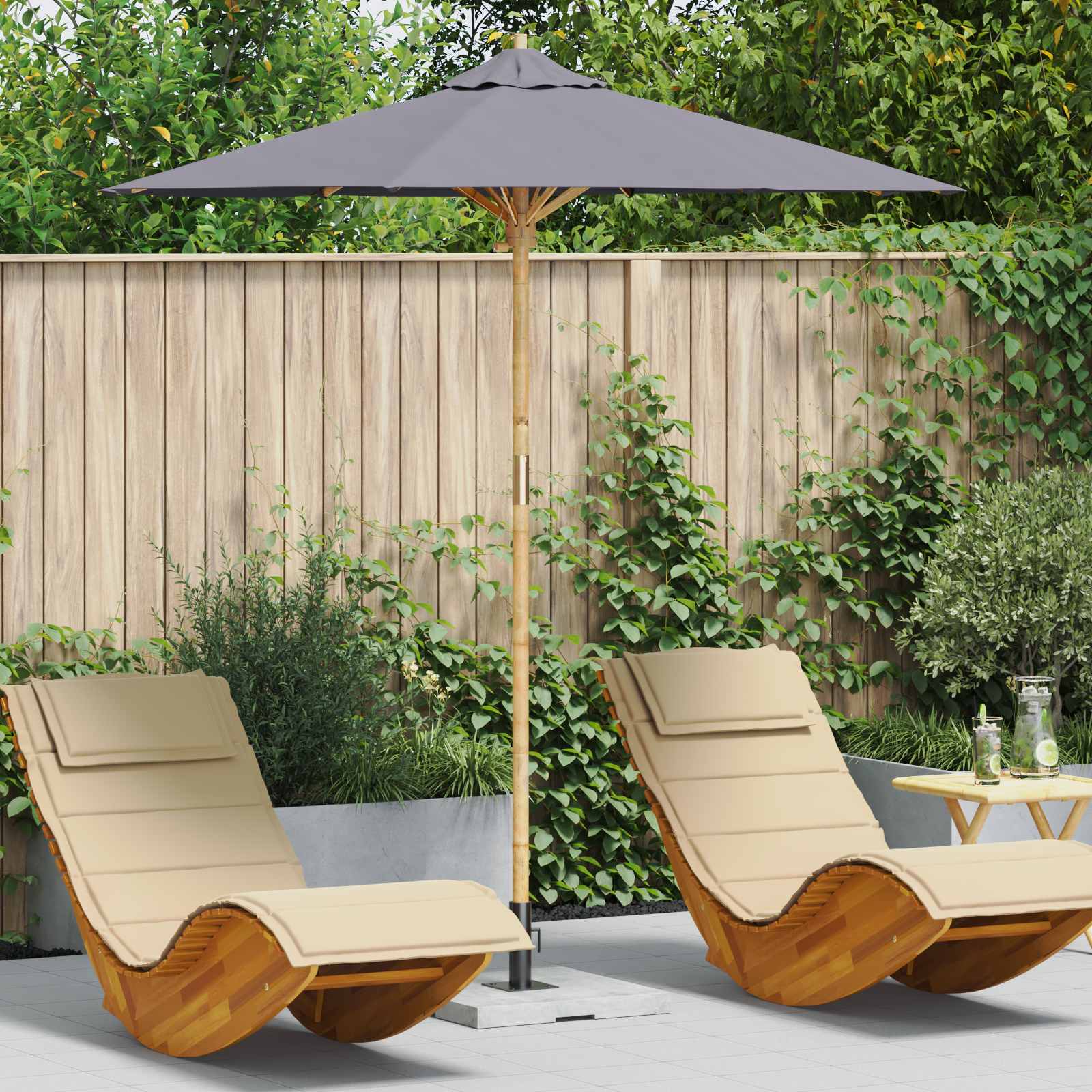 vidaXL Garten-Sonnenschirm Cremeweiß Ø 150 x 210 cm Bambus