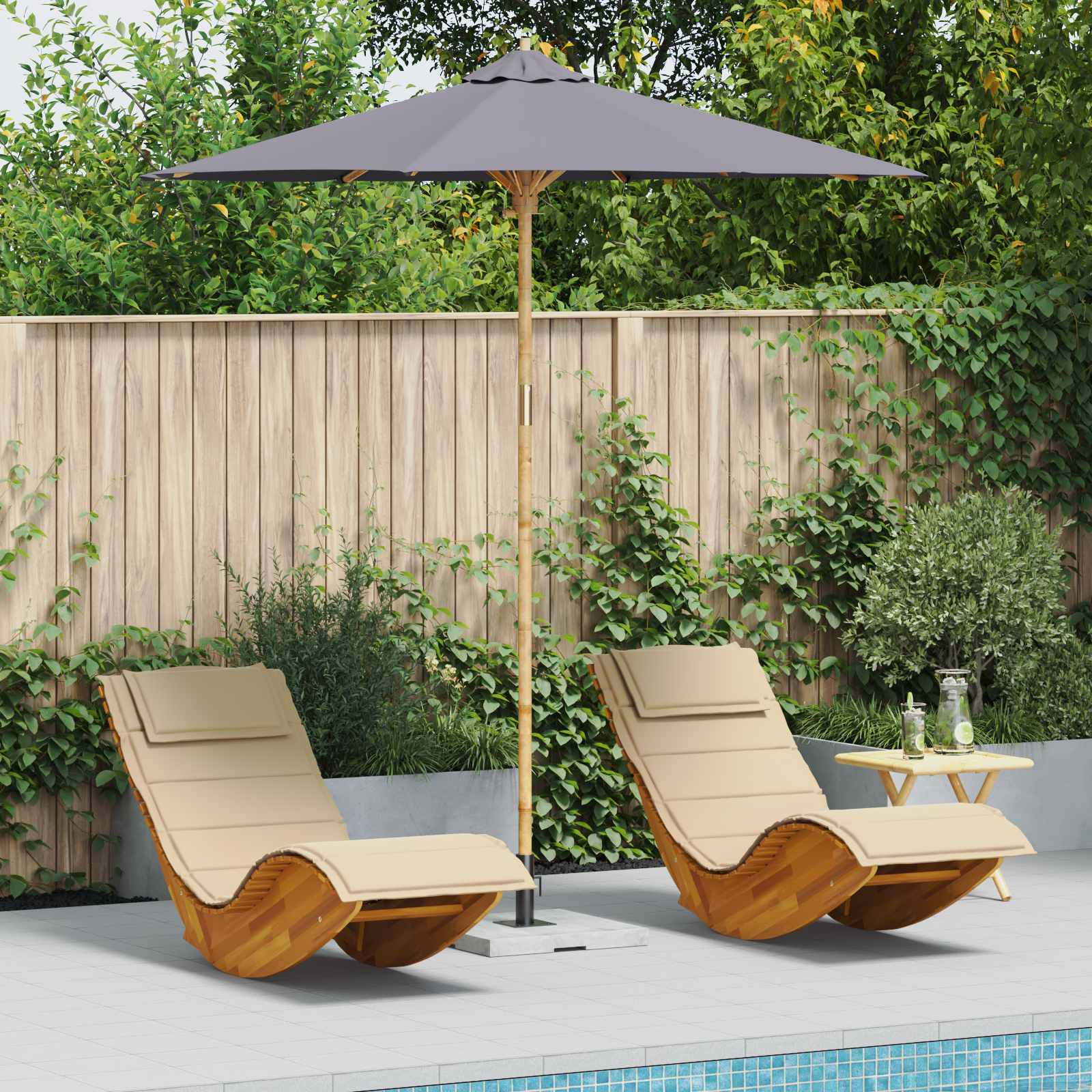 vidaXL Garten-Sonnenschirm Cremeweiß Ø 150 x 210 cm Bambus