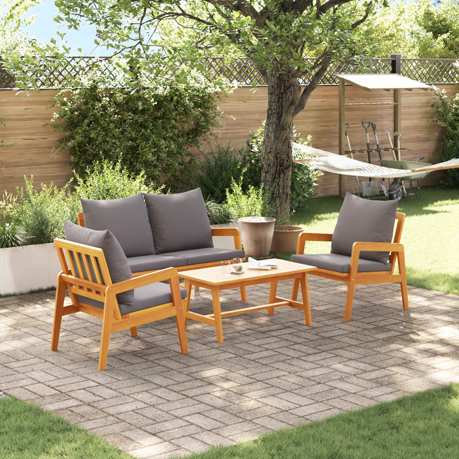 vidaXL Bistrogarnitur mit Kissen 4 pcs Braun Massivholz Akazie