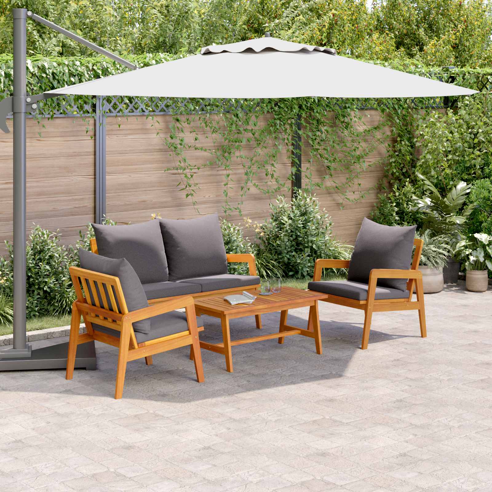 vidaXL Bistrogarnitur mit Kissen 4 pcs Braun Massivholz Akazie