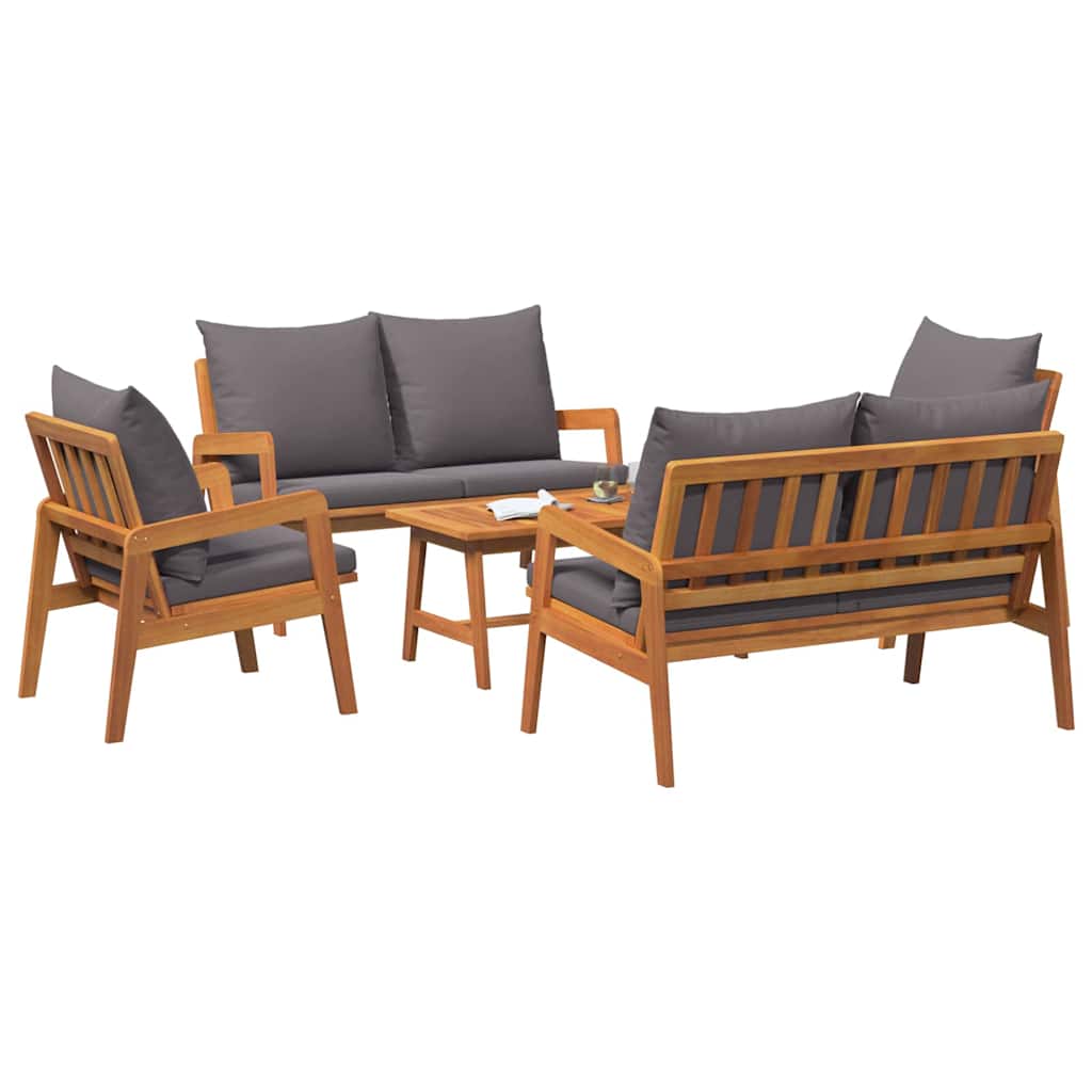 vidaXL Bistrogarnitur mit Kissen 5 pcs Braun Massivholz Akazie