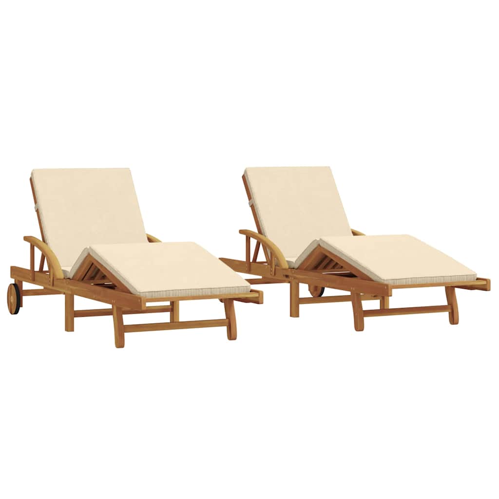 vidaXL Sonnenliege 2 pcs Beige 200 x 67 x 84 cm Massivholz Akazie