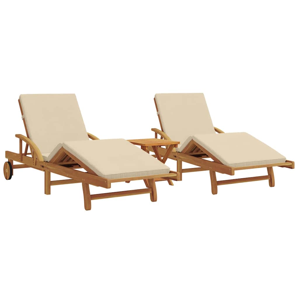 vidaXL Sonnenliege 3 pcs Beige 200 x 67 x 84 cm Massivholz Akazie