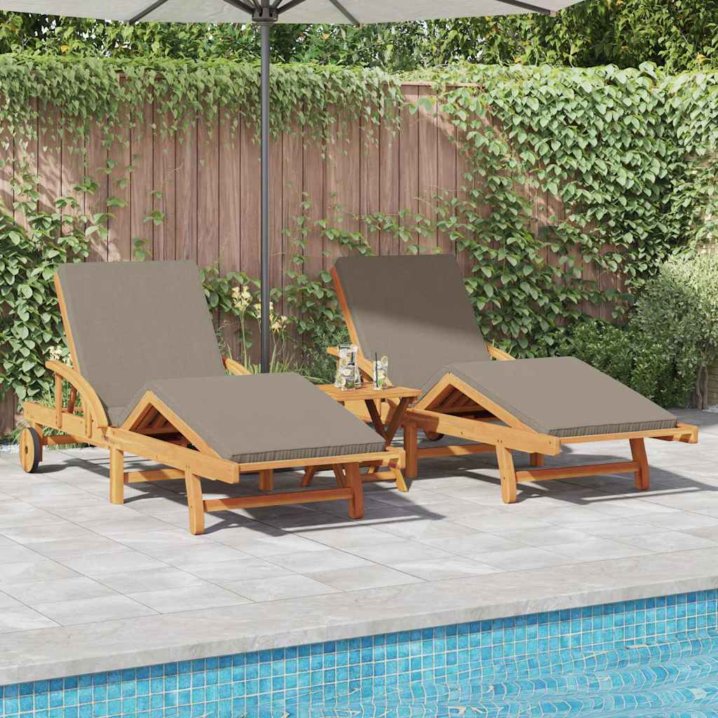 vidaXL Sonnenliege 3 pcs Beige 200 x 67 x 84 cm Massivholz Akazie