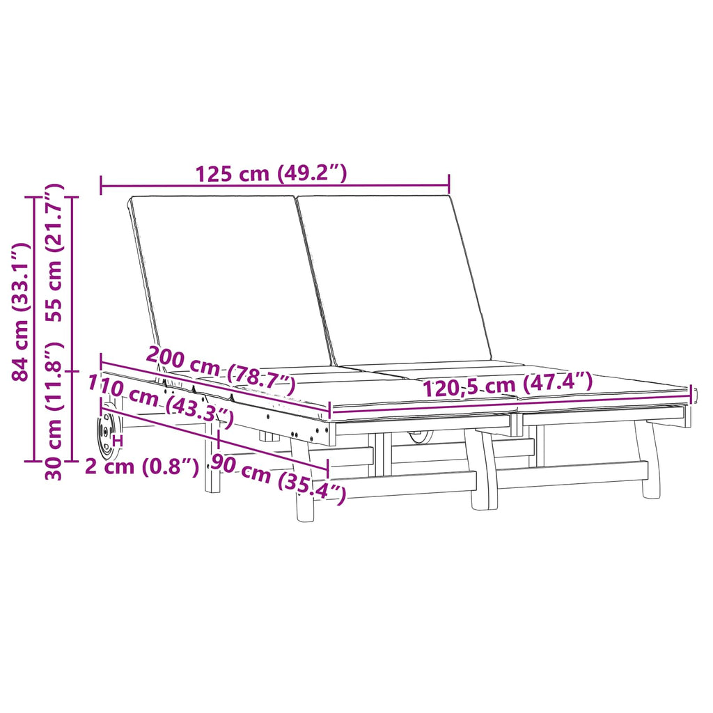 vidaXL Sonnenliege Braun 125 x 200 x 84 cm Massivholz Akazie