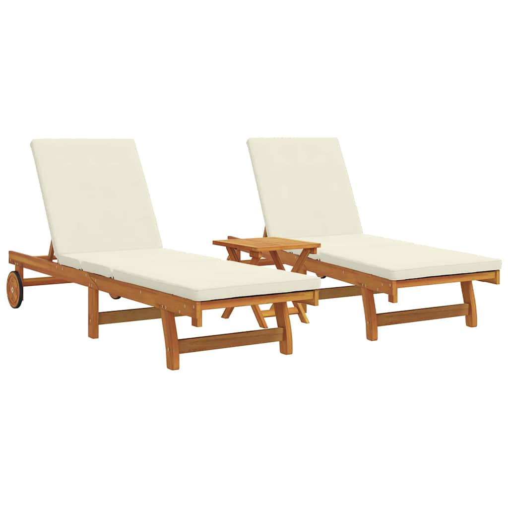 vidaXL Sonnenliege 2-Person 3 pcs Braun Massivholz Akazie