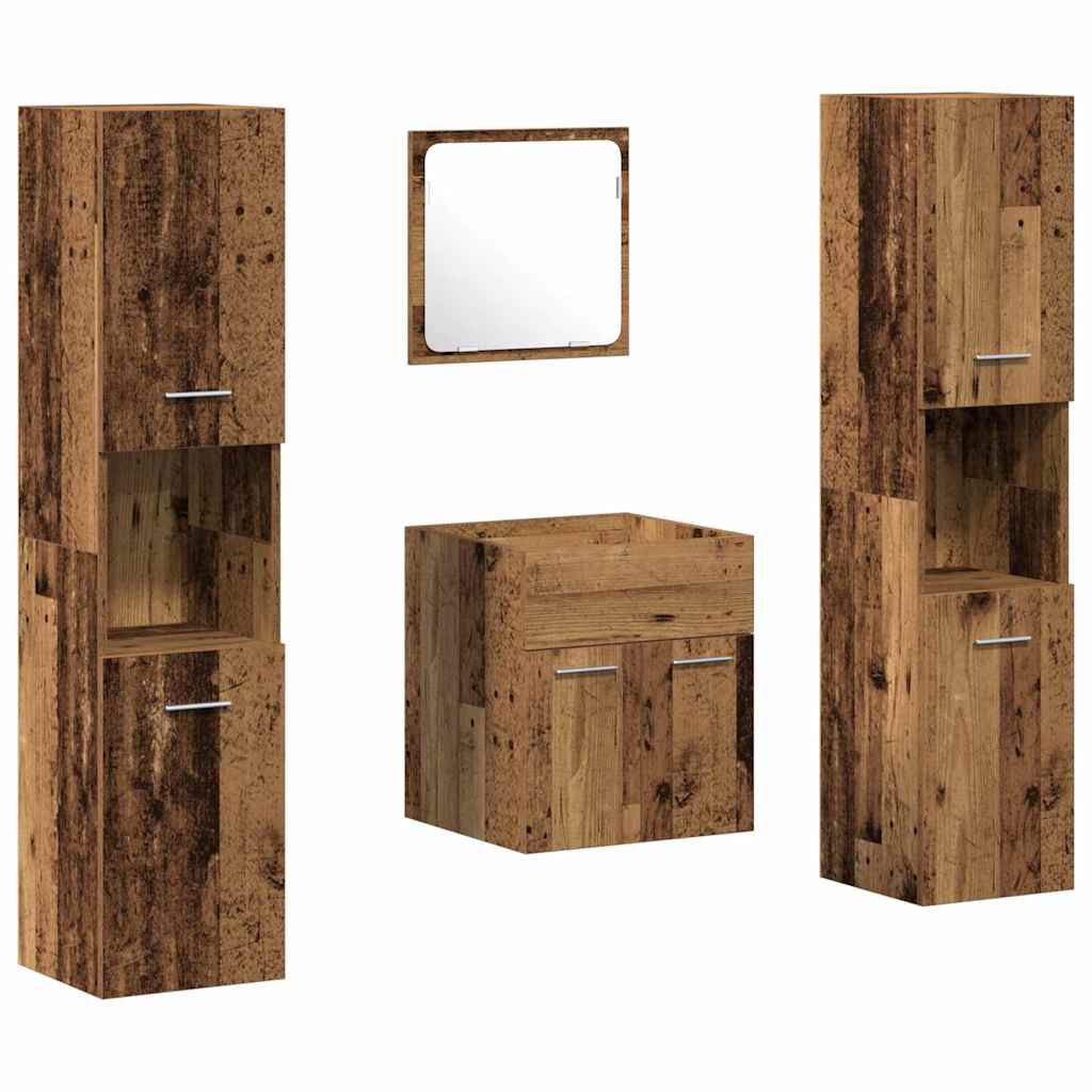 vidaXL Badezimmermöbel-Set Wandmontiert 4 pcs Altholz Holzwerkstoff