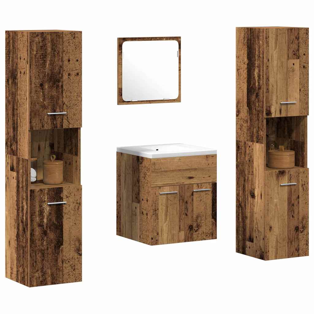 vidaXL Badezimmermöbel-Set Wandmontiert 4 pcs Altholz Holzwerkstoff