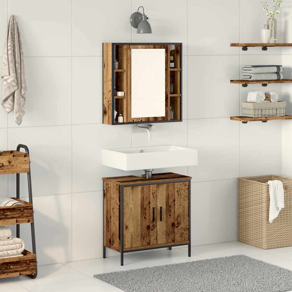 vidaXL Badezimmermöbel-Set mit Regal mit Tür 2 pcs Braun Holzwerkstoff