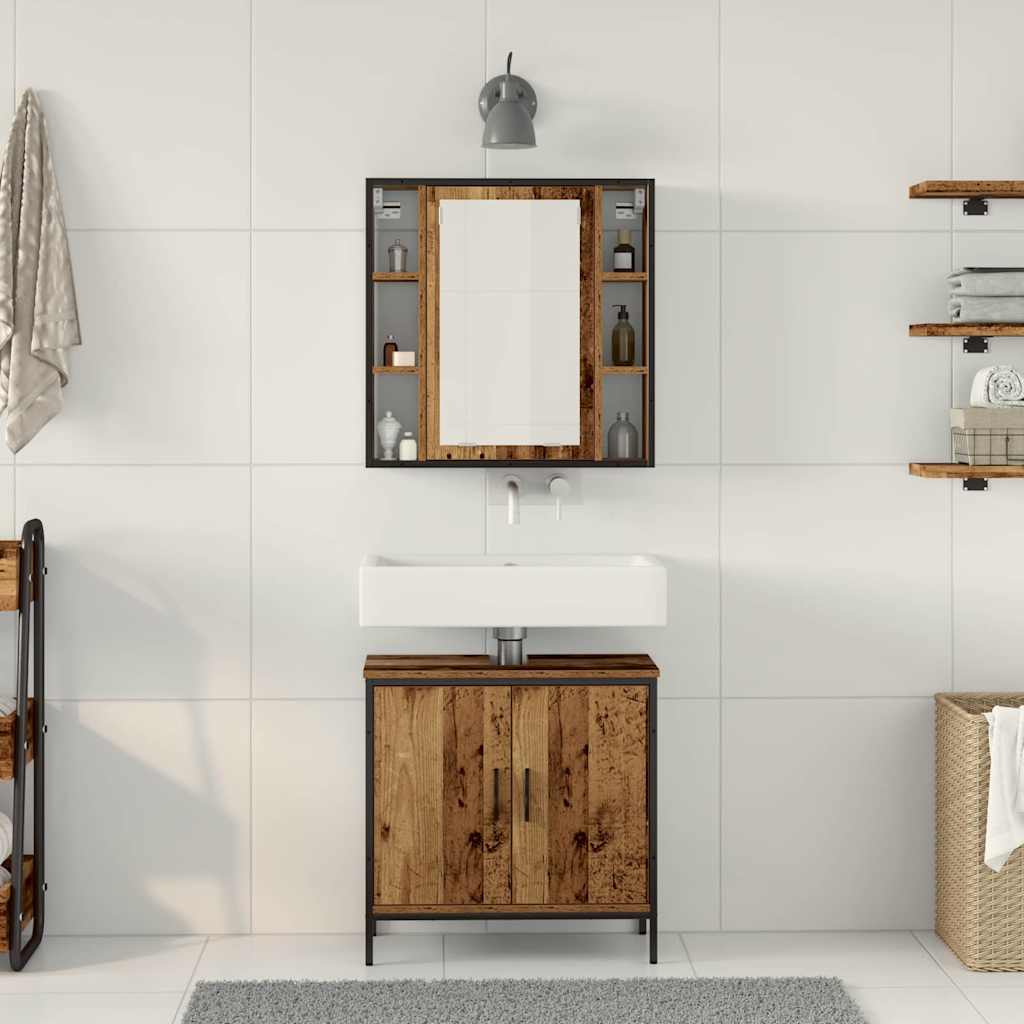 vidaXL Badezimmermöbel-Set mit Regal mit Tür 2 pcs Braun Holzwerkstoff