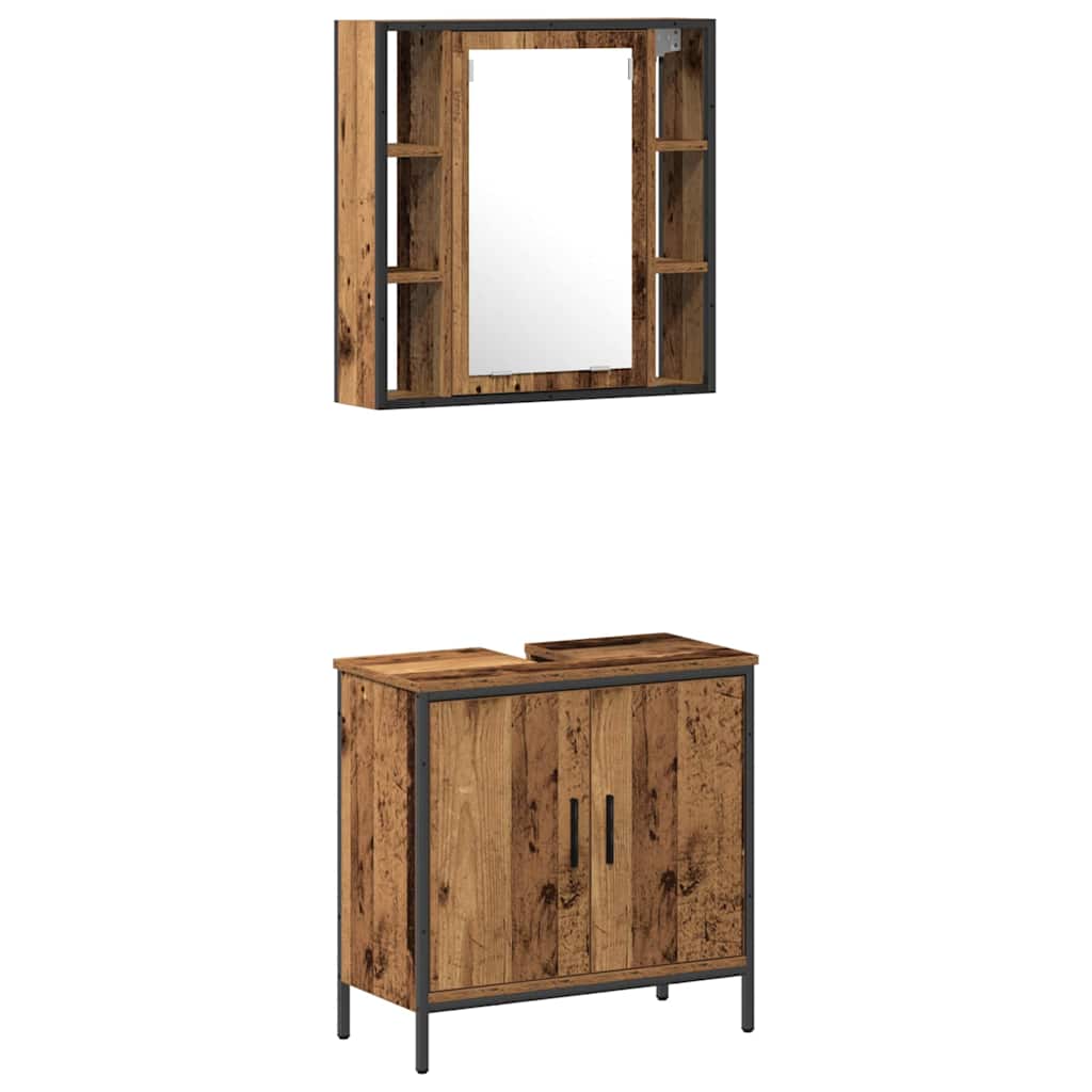 vidaXL Badezimmermöbel-Set mit Regal mit Tür 2 pcs Braun Holzwerkstoff