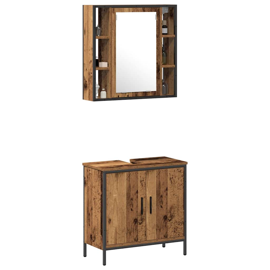 vidaXL Badezimmermöbel-Set mit Regal mit Tür 2 pcs Braun Holzwerkstoff