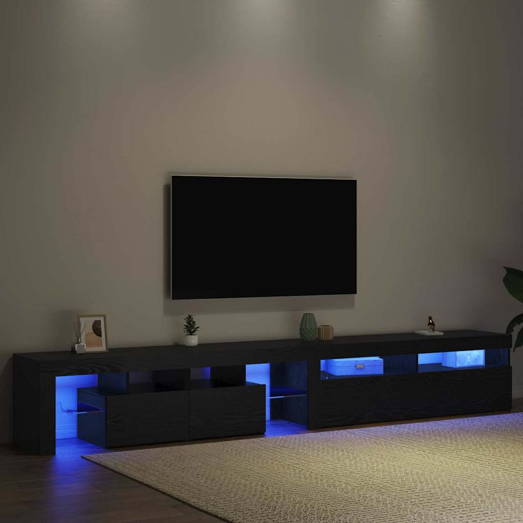 vidaXL TV-Schränk mit LED 2 pcs Schwarz Eichen-Optik 260 x 37 x 40 cm