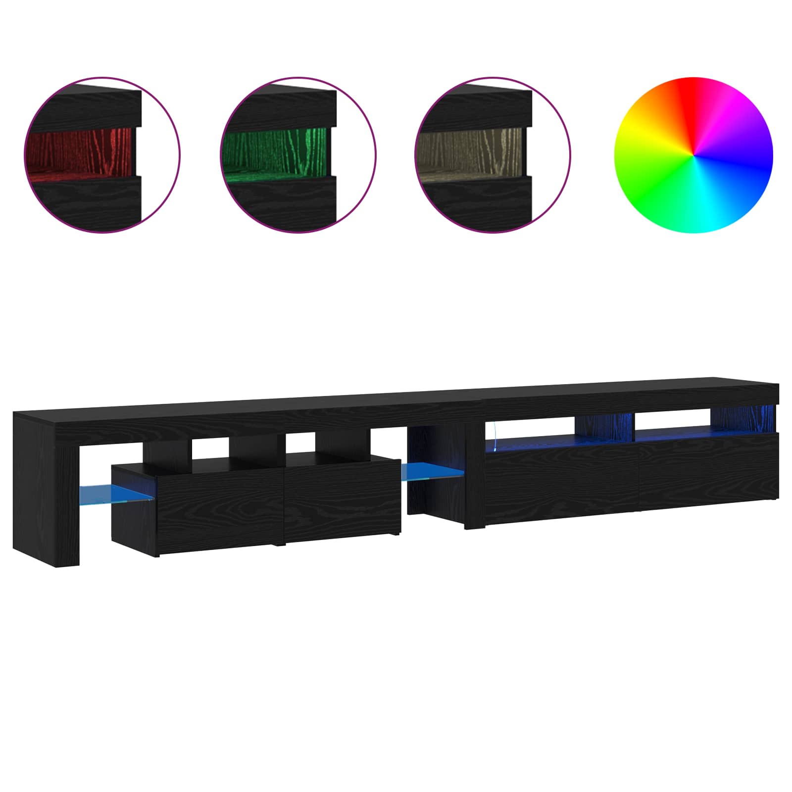 vidaXL TV-Schränk mit LED 2 pcs Schwarz Eichen-Optik 260 x 37 x 40 cm
