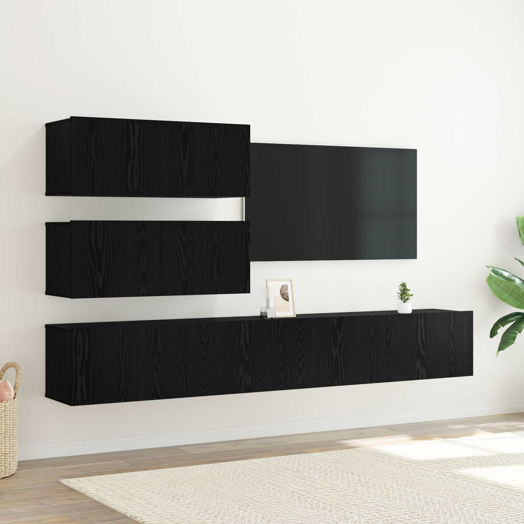 vidaXL TV-Schrankset Wandmontiert 4 pcs Schwarze Eiche Holzwerkstoff