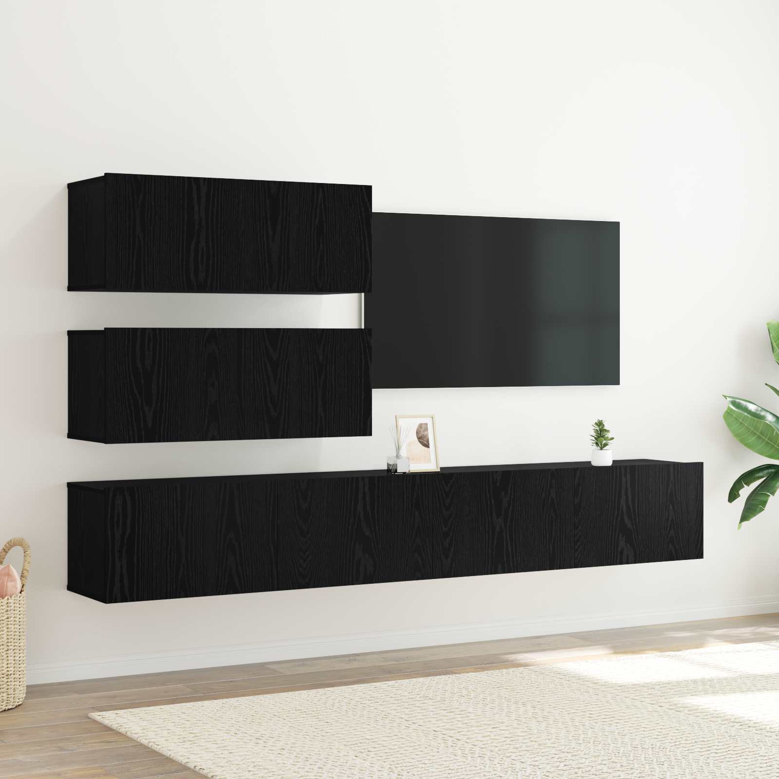 vidaXL TV-Schrankset Wandmontiert 4 pcs Schwarze Eiche Holzwerkstoff