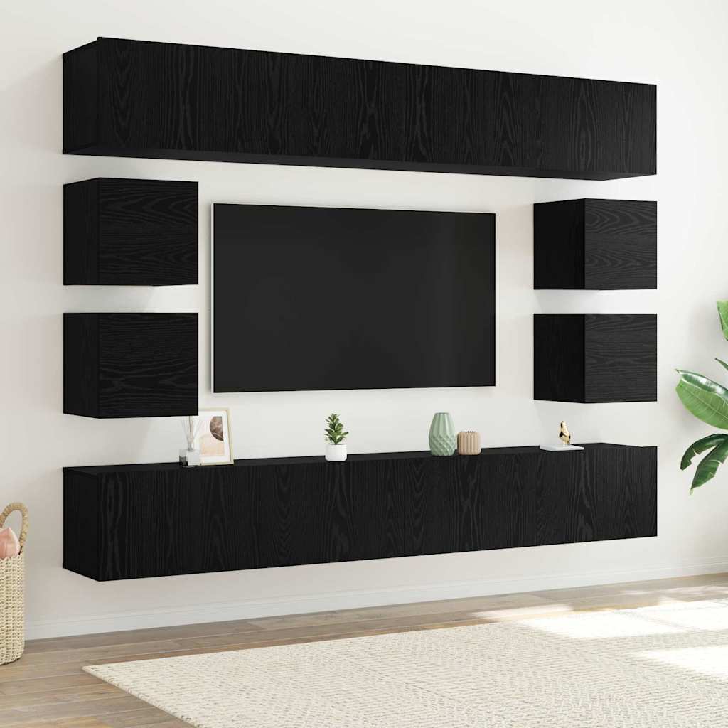 vidaXL TV-Schrankset 8 pcs Schwarz Eichen-Optik Holzwerkstoff