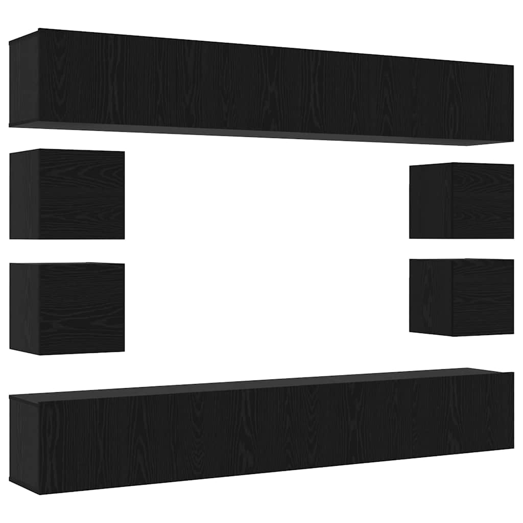vidaXL TV-Schrankset 8 pcs Schwarz Eichen-Optik Holzwerkstoff
