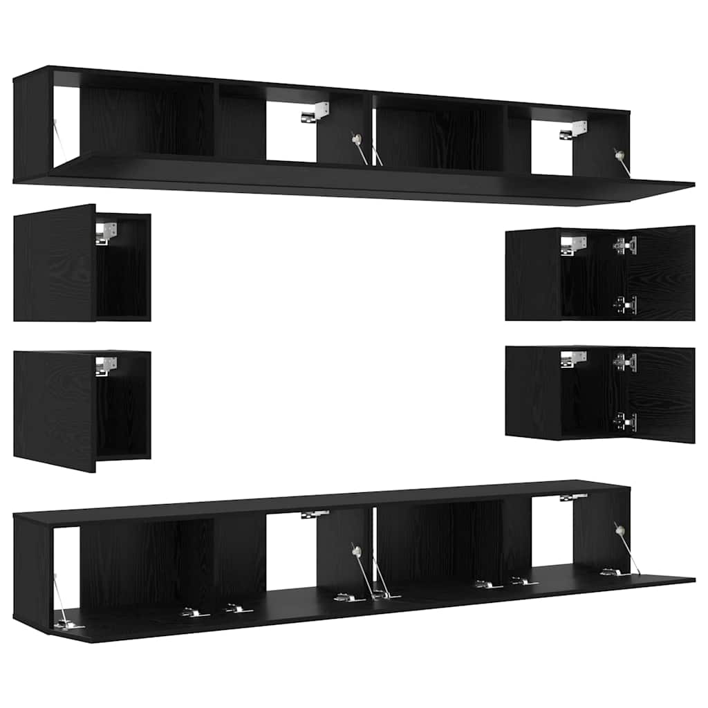 vidaXL TV-Schrankset 8 pcs Schwarz Eichen-Optik Holzwerkstoff