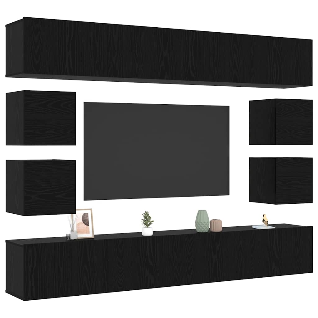 vidaXL TV-Schrankset 8 pcs Schwarz Eichen-Optik Holzwerkstoff