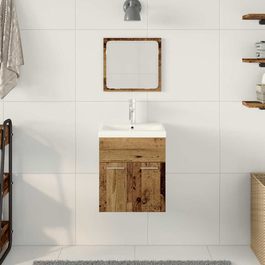 vidaXL Badezimmermöbel-Set Wandmontiert 3 pcs Altholz Holzwerkstoff
