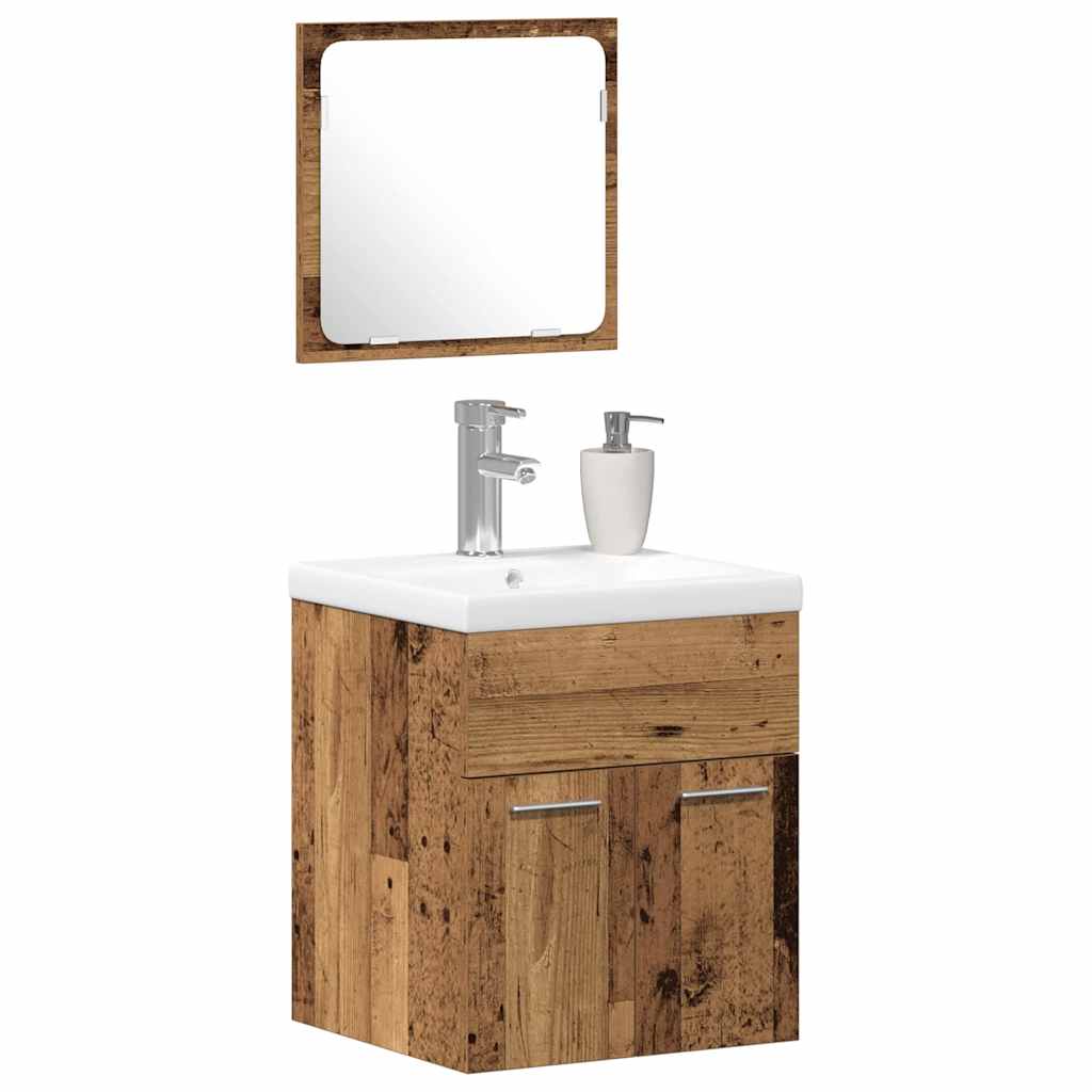 vidaXL Badezimmermöbel-Set Wandmontiert 3 pcs Altholz Holzwerkstoff