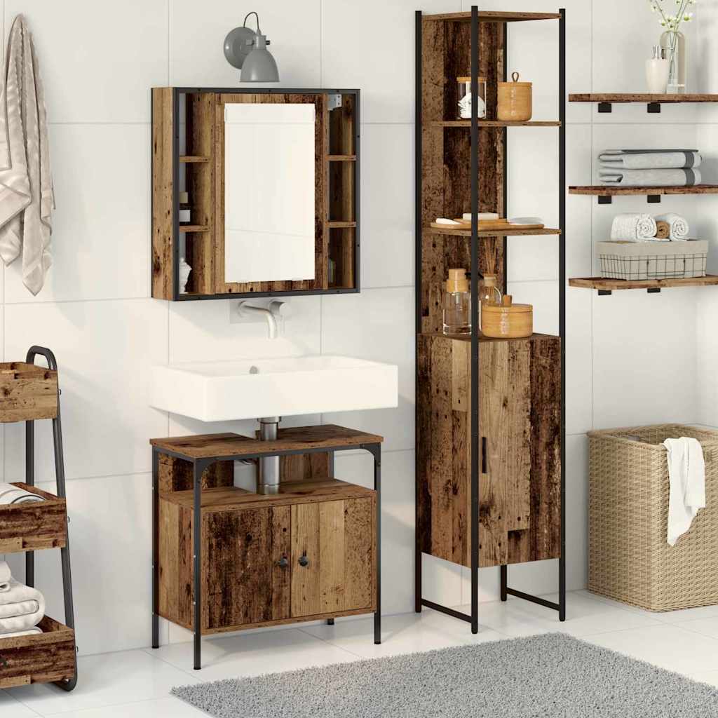 vidaXL Badezimmermöbel-Set mit Regal 3 pcs Altholz Holzwerkstoff