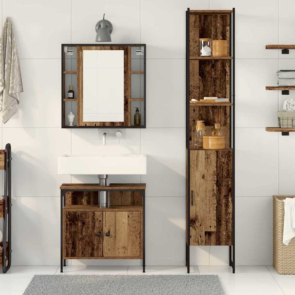 vidaXL Badezimmermöbel-Set mit Regal 3 pcs Altholz Holzwerkstoff