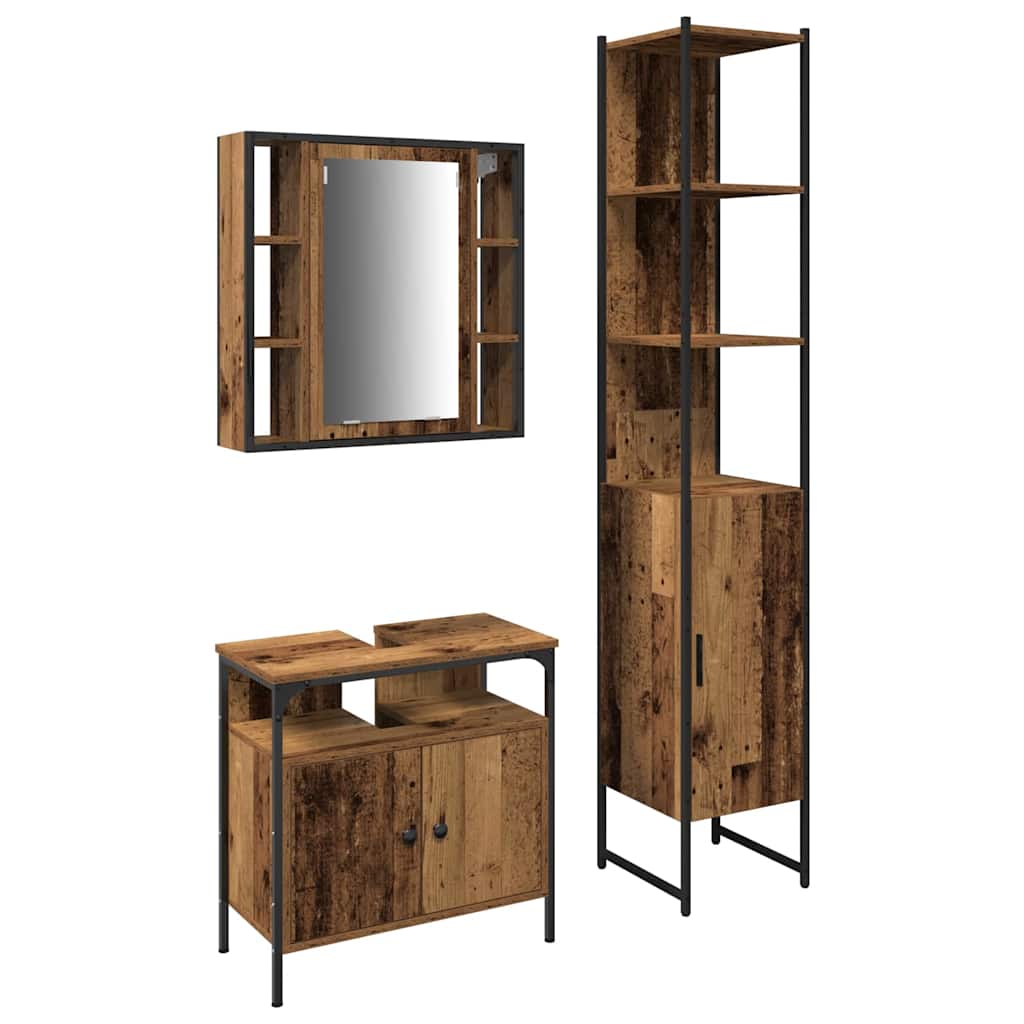 vidaXL Badezimmermöbel-Set mit Regal 3 pcs Altholz Holzwerkstoff