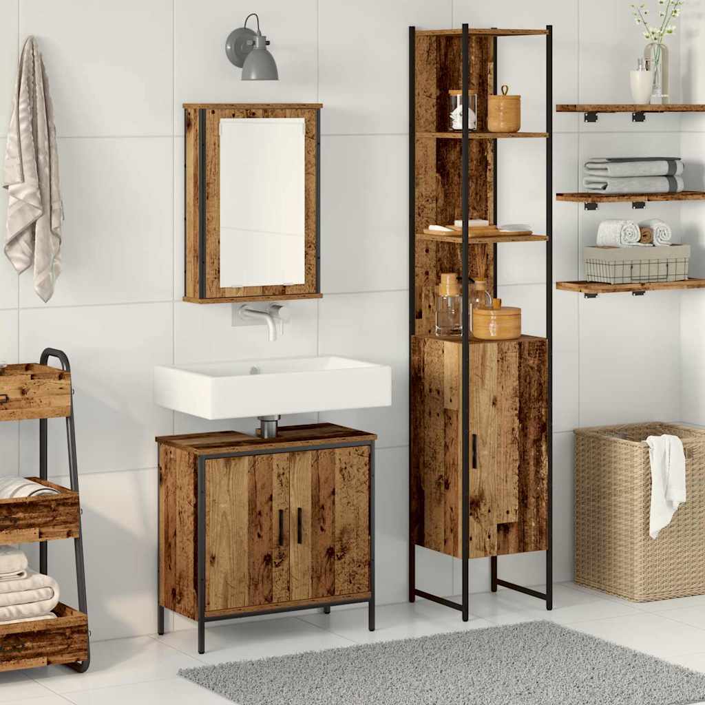 vidaXL Badezimmermöbel-Set mit Regal mit Tür 3 pcs Braun Holzwerkstoff