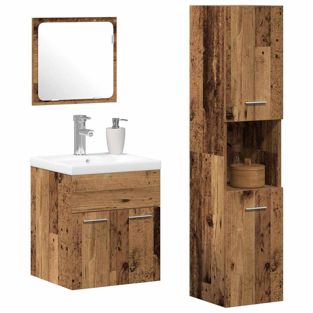 vidaXL Badezimmermöbel-Set mit Schubladen 4 pcs Altholz Holzwerkstoff