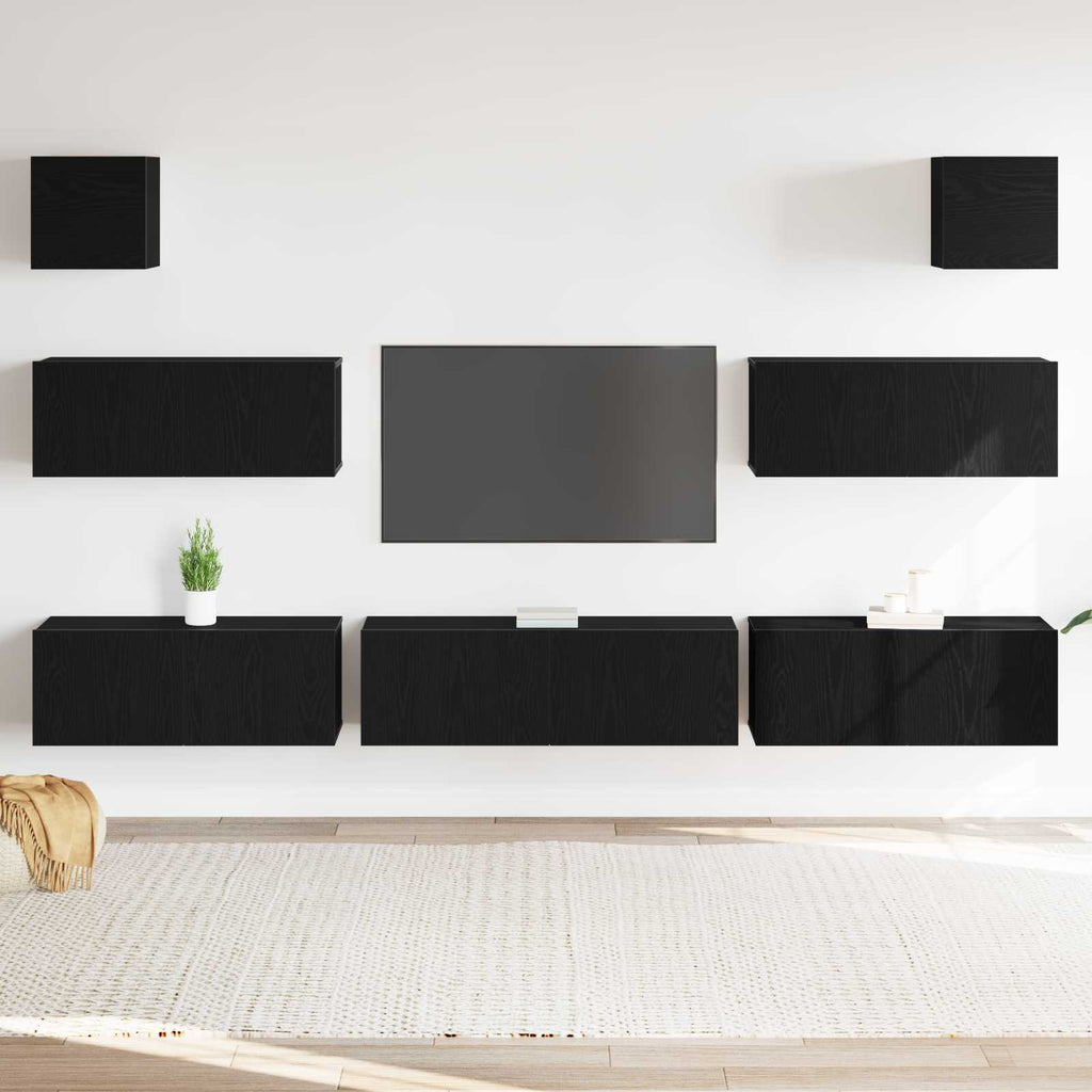 vidaXL TV-Schrankset 7 pcs Schwarz Eichen-Optik 100 x 30 x 30 cm