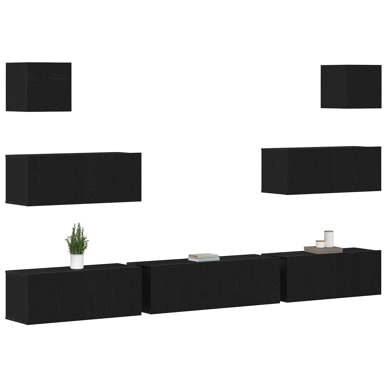 vidaXL TV-Schrankset 7 pcs Schwarz Eichen-Optik 100 x 30 x 30 cm