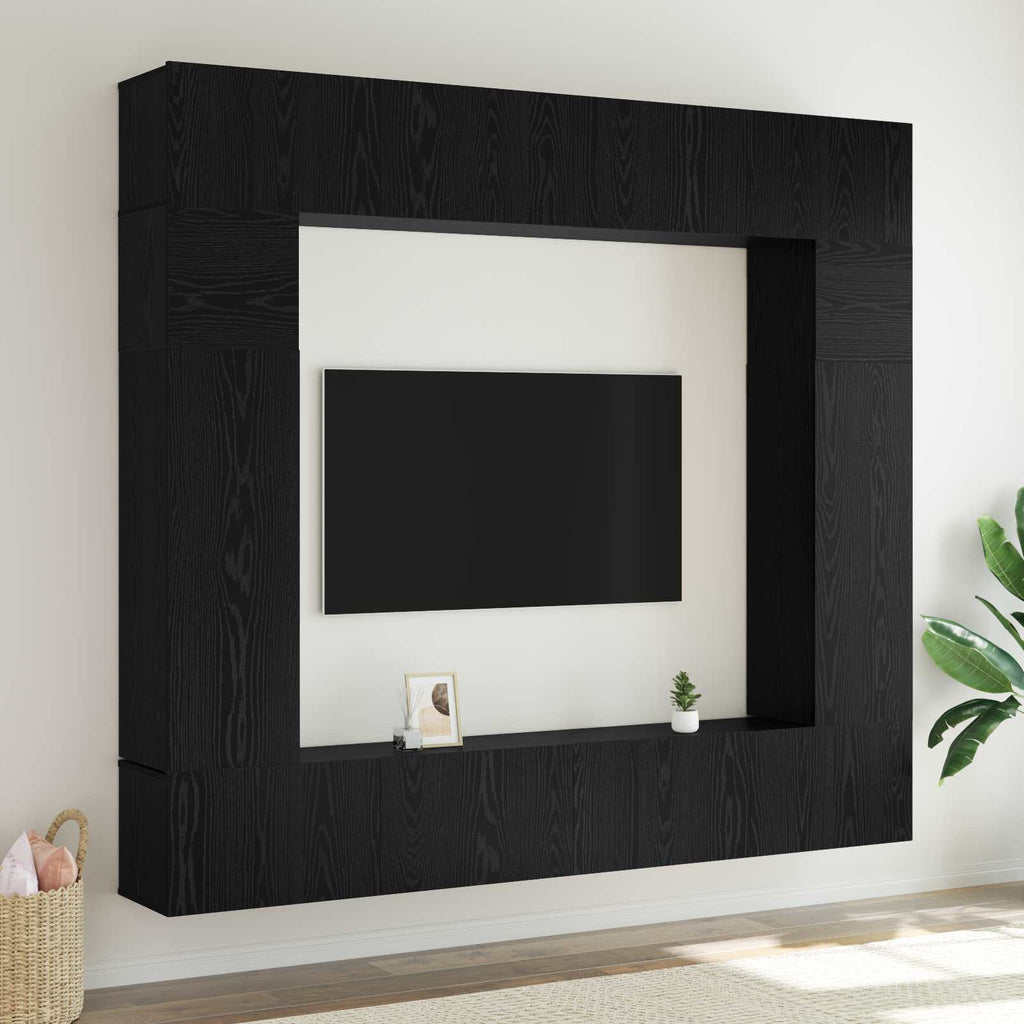 vidaXL TV-Schrankset 8 pcs Schwarz Eichen-Optik Holzwerkstoff
