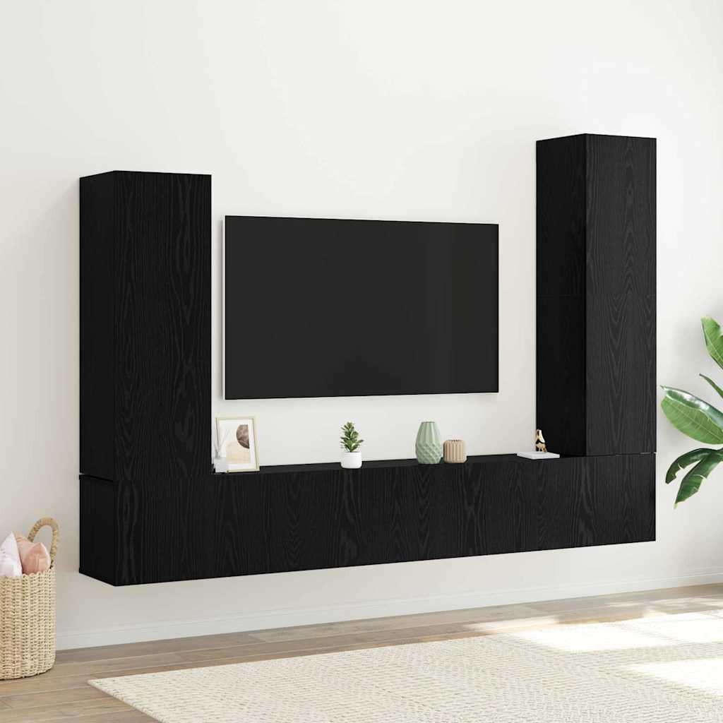 vidaXL TV-Schrankset 4 pcs Schwarz Eichen-Optik Holzwerkstoff
