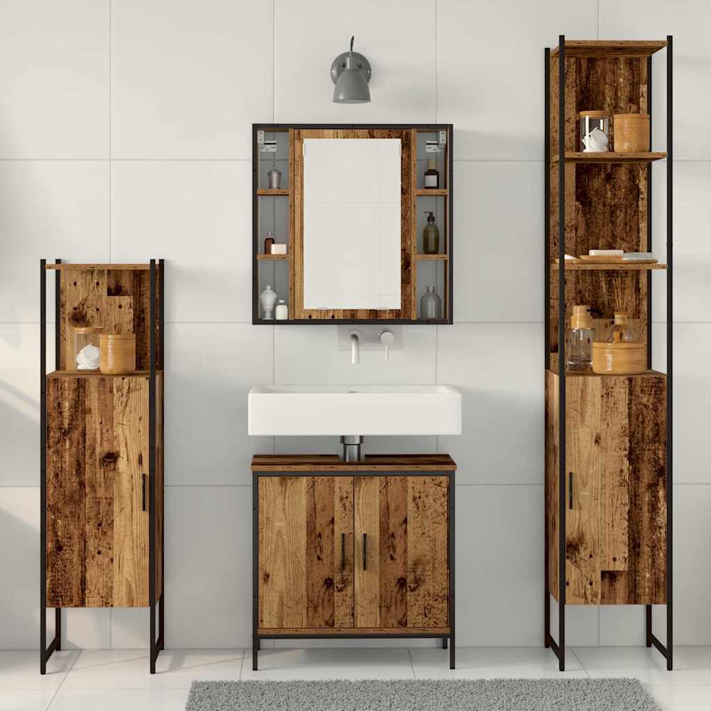 vidaXL Badezimmermöbel Set mit Regal 4 pcs Braun 33 x 33 x 185.5 cm