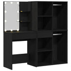 vidaXL LED Schminktisch Set Schwarz Eichen-Optik 140 x 40 x 140 cm