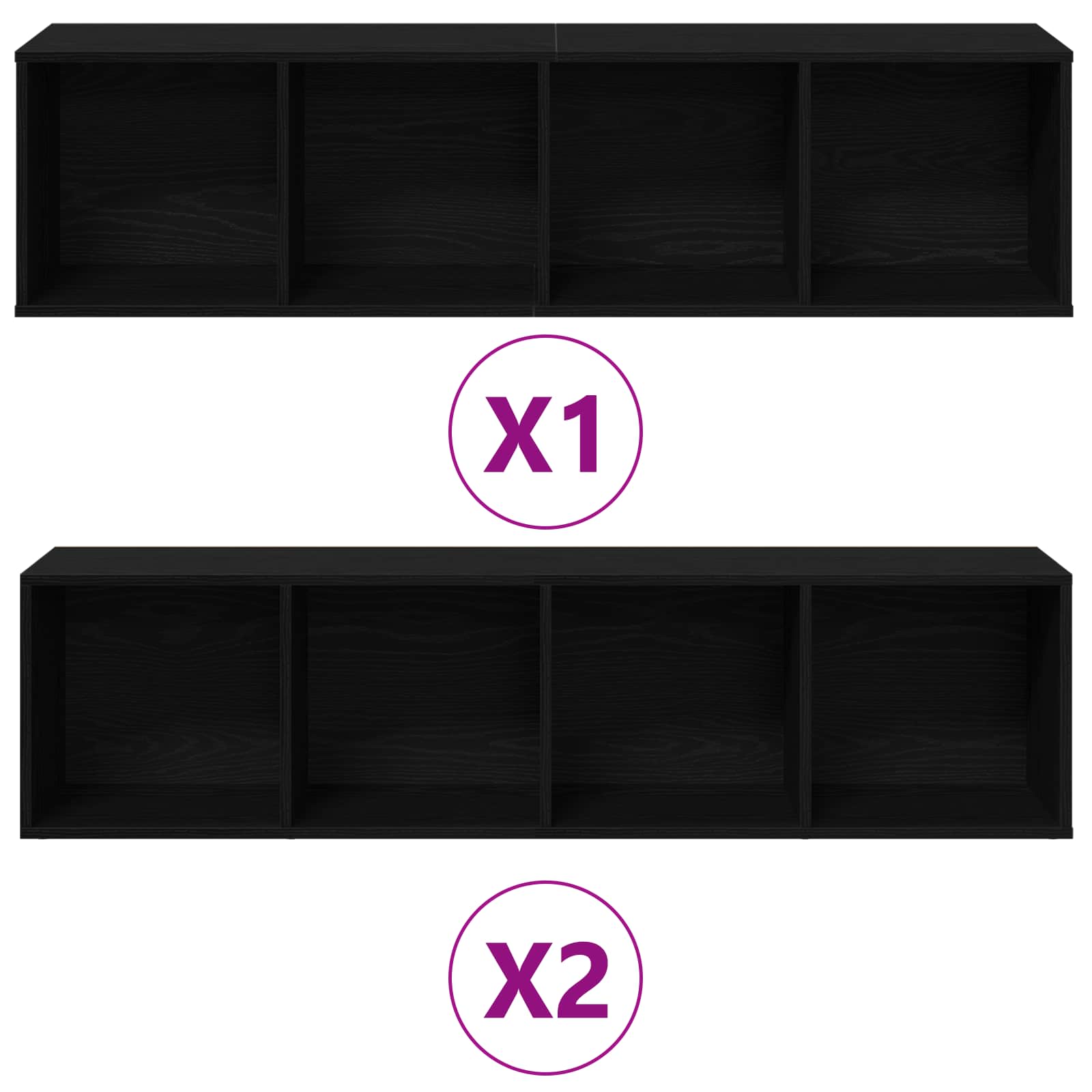 vidaXL Bücherregal 3 pcs Schwarz Eichen-Optik 36 x 30 x 143 cm